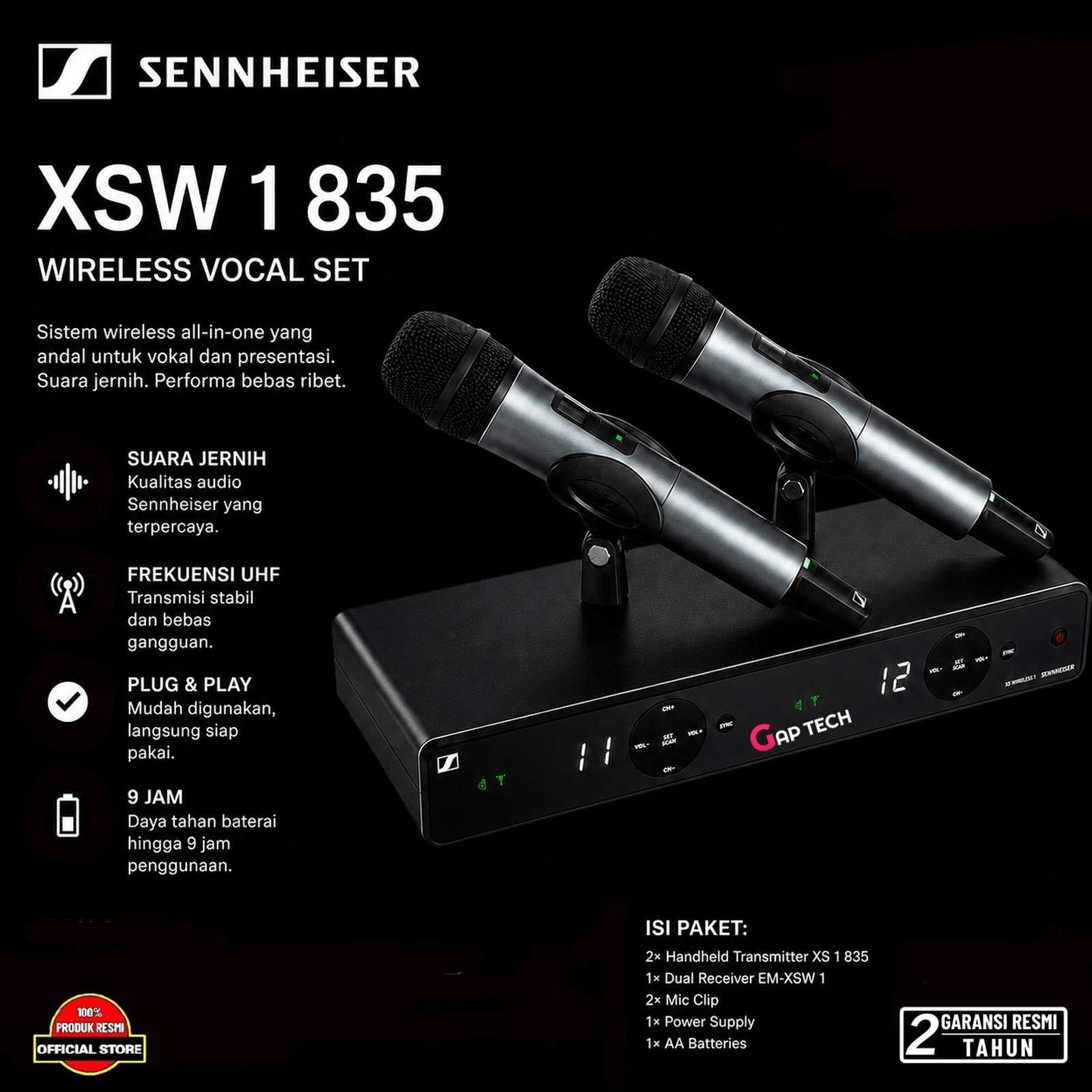Sennheiser XSW 1 835 Dynamic Wireless System Dual Microphone Original