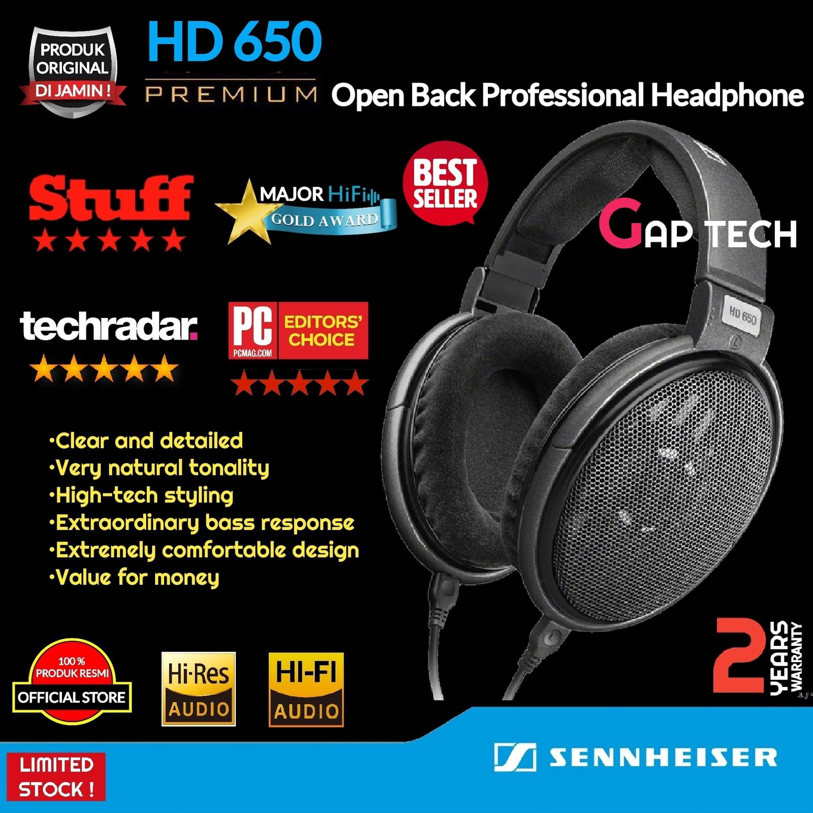 Sennheiser HD 650 / HD650 High Quality Open Back Headphones Original