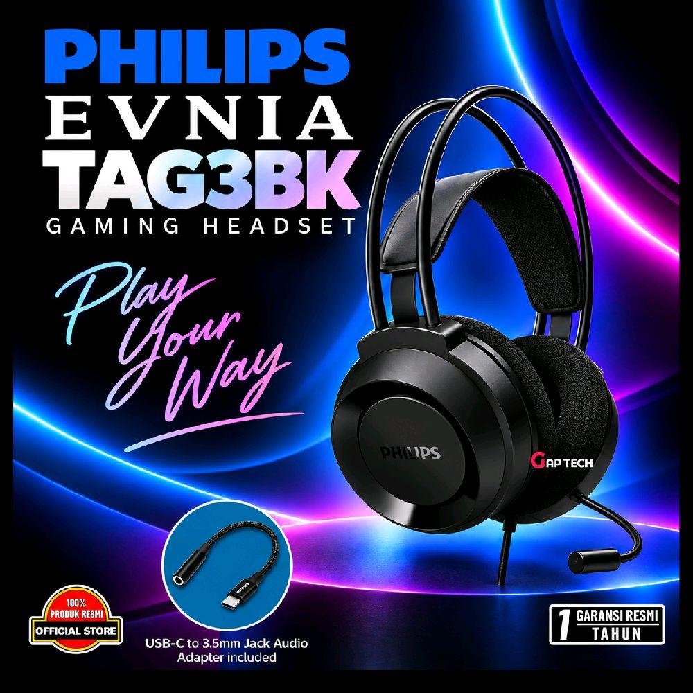 Philips Evnia TAG3BK Gaming Headset Over-Ear Kabel USB-C & 3.5mm Mic 50mm Driver Original