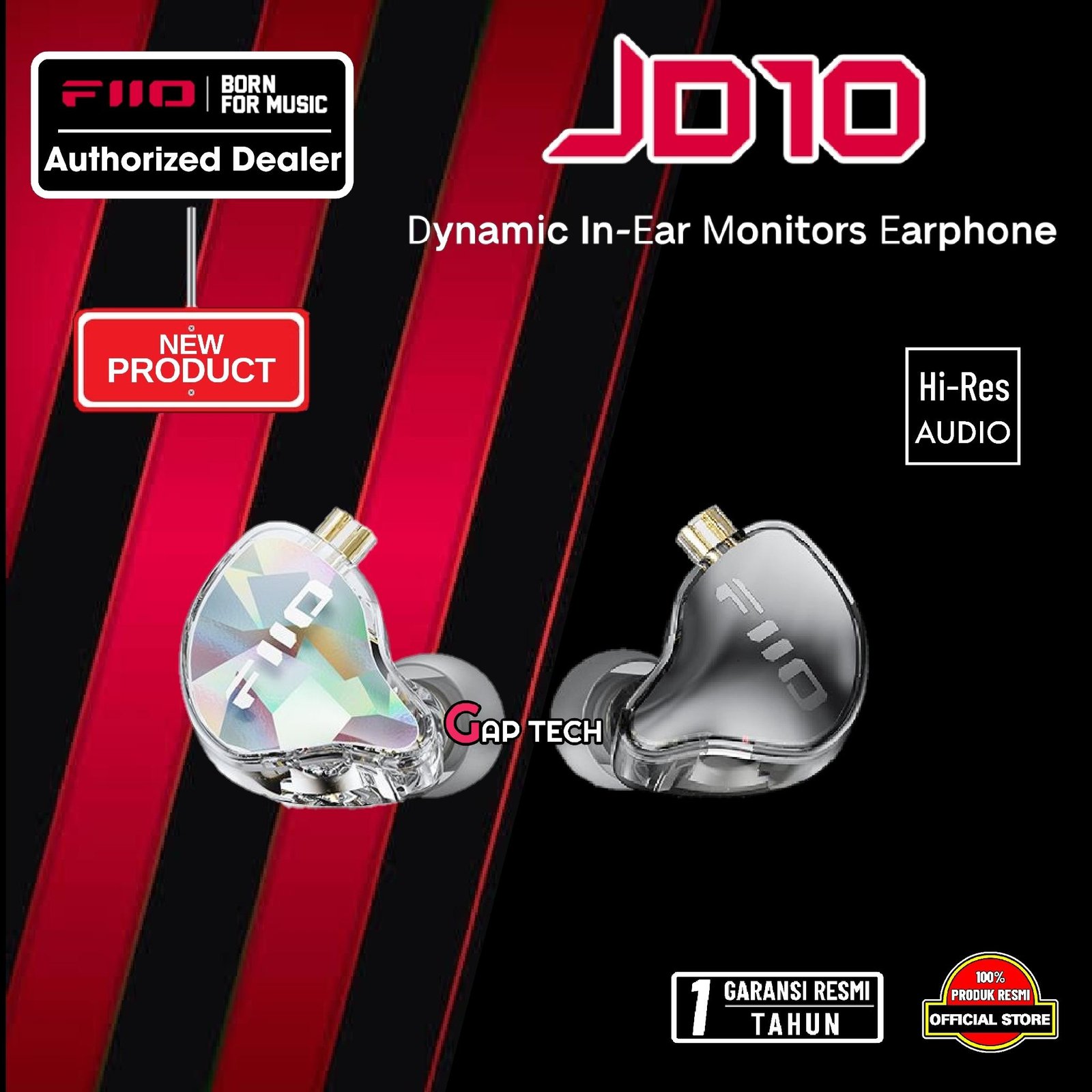 FiiO JD10 / JD-10 / JD 10 / JD-10 TC / JD 10 TC / JD10 TC / JD10TC Hi-Res Dynamic In-Ear Monitor Earphone IEM Original