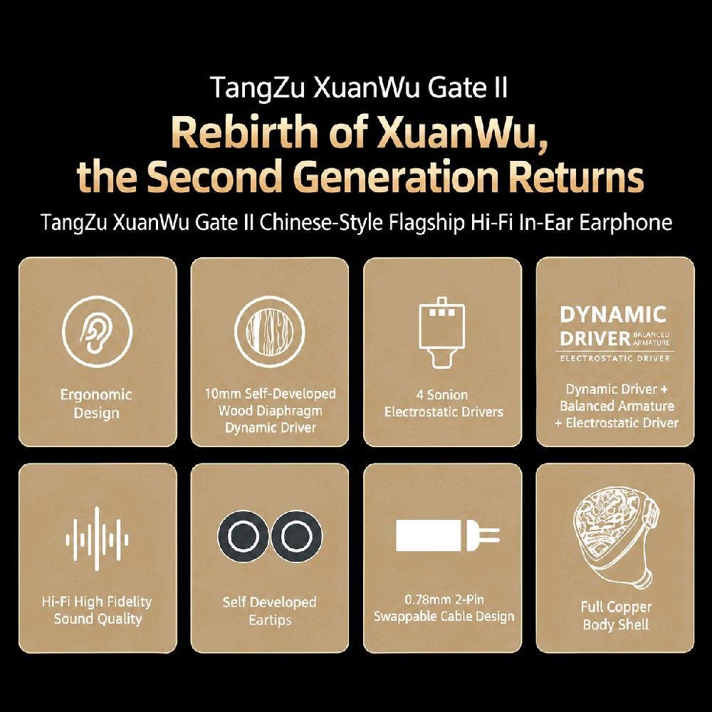 TANGZU XuanWu Gate II / Xuan Wu Gate II / 2nd Gen Flagship 1DD 4BA 4-Electrostatic Driver Wired HiFi In-Ear Earphone / IEM Original