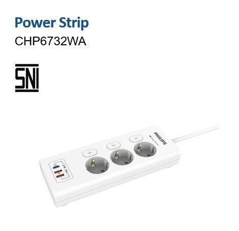 Philips Power Strip 3 Socket + USB PD 20W CHP6732WA – Surge Protection 450J, 4000W, Fast Charging