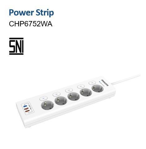Philips Power Strip 5 Socket + USB PD 20W CHP6752WA – Surge Protection 450J, 4000W, Fast Charging
