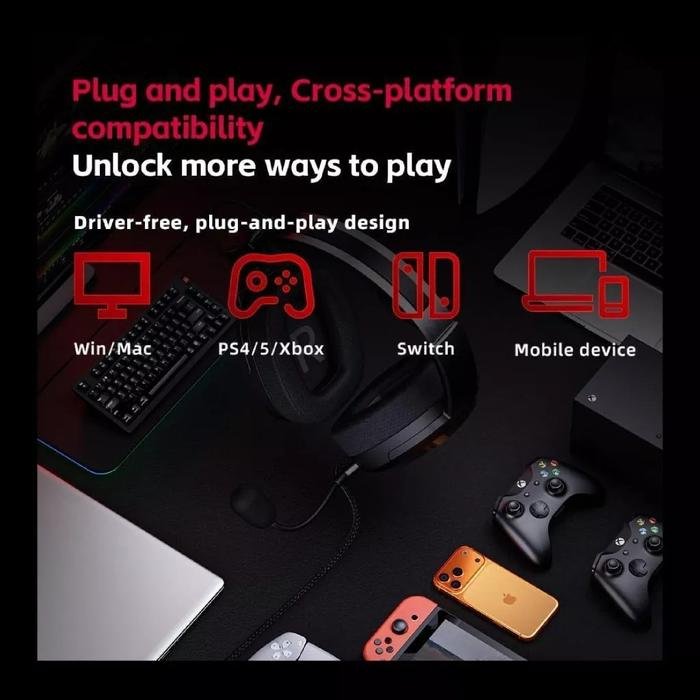 Fiio FG3 / FG 3 / FG-3 Hi-Res Virtual 7.1 Surround Sound Over Ear Gaming Headphone / Gaming Headset Original