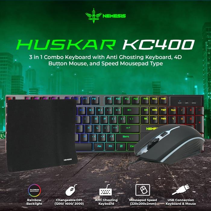 NYK Huskar KC 400 /KC400 3in1 Gaming Combo Keyboard + Mouse + Mousepad Original