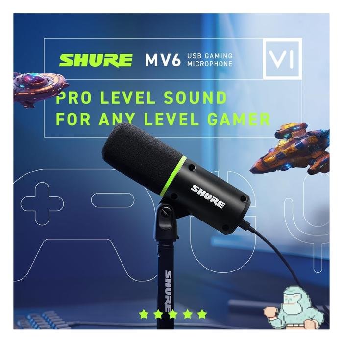 Shure MV6 Mikrofon USB-C Dinamis untuk Gamers & Streamers dengan Mode Auto Level, Denoiser Real-time Original