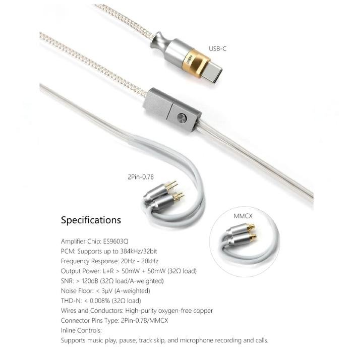 DD DDHIFI M110C / M 110C / M 110 C USB Audio USB C / Type C Interface Decoding In-Ear Monitor Earphones Cable with MMCX and 2-Pin 0.78mm / iem Cable Original