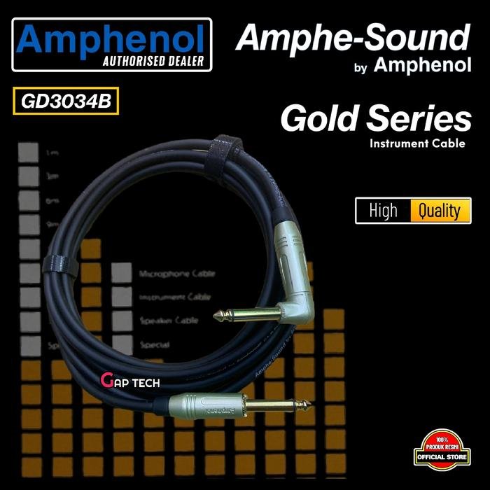 Amphenol Amphe Sound / Amphe-Sound / AmpheSound Instrument Cable with Gold Plated Cable Original - GD3034B 3 Meter