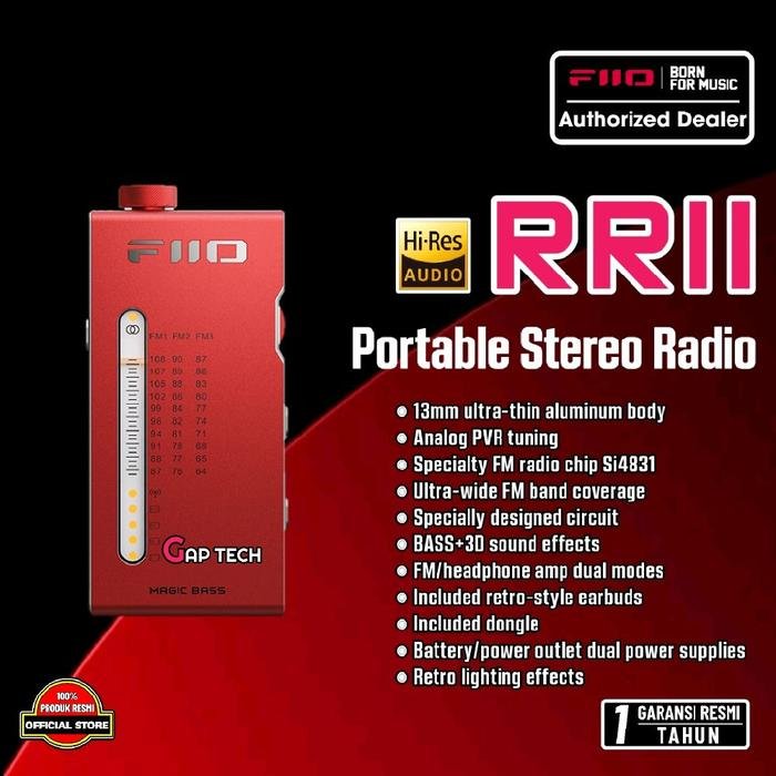 Fiio RR11 / RR-11 / RR 11 Portable Hi-Res Stereo FM Radio with Analog PVR Tuning Bass Radio Player Original - Red