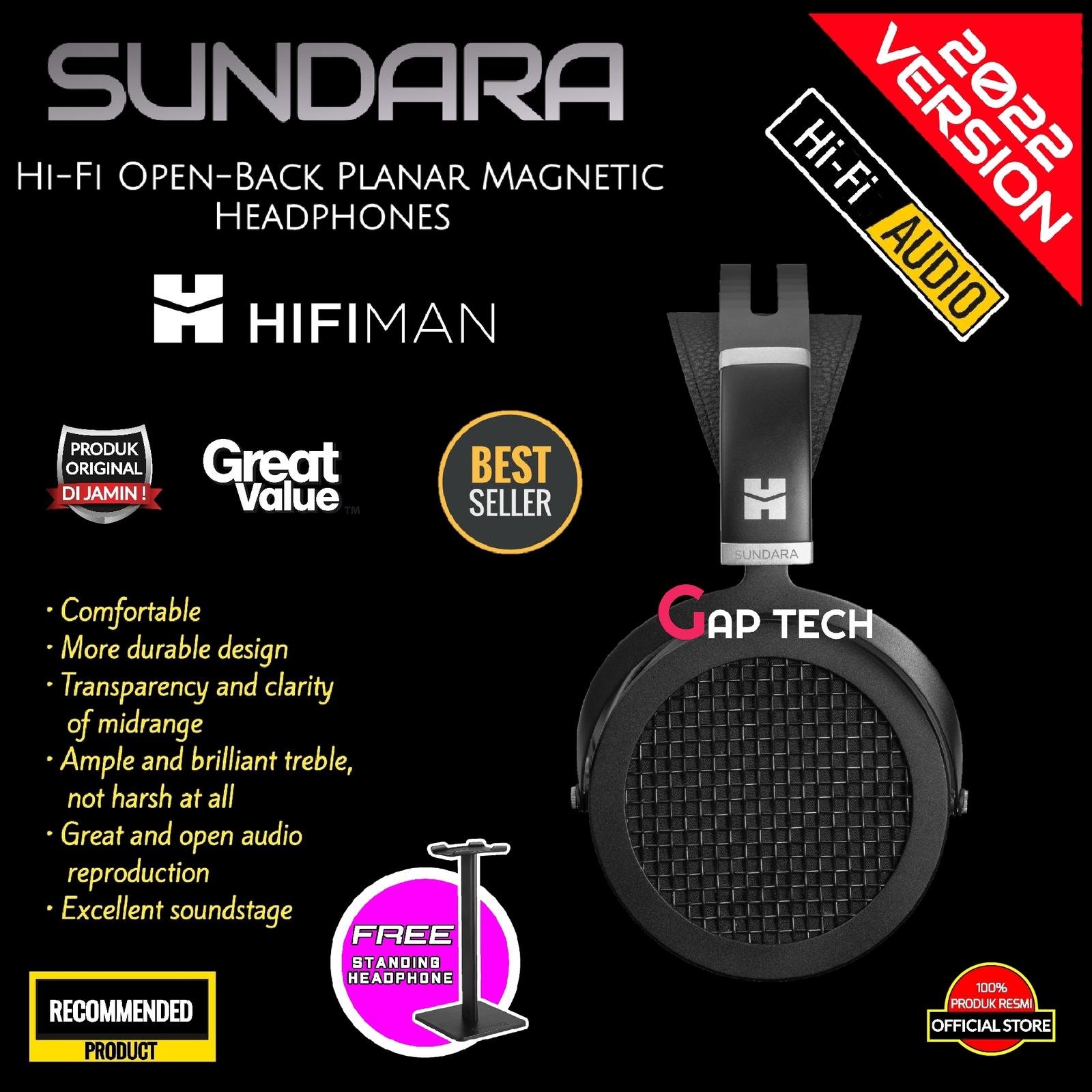 HIFIMAN SUNDARA Hi-Fi Open-Back Planar Magnetic Headphones Original - 2022 VERSION