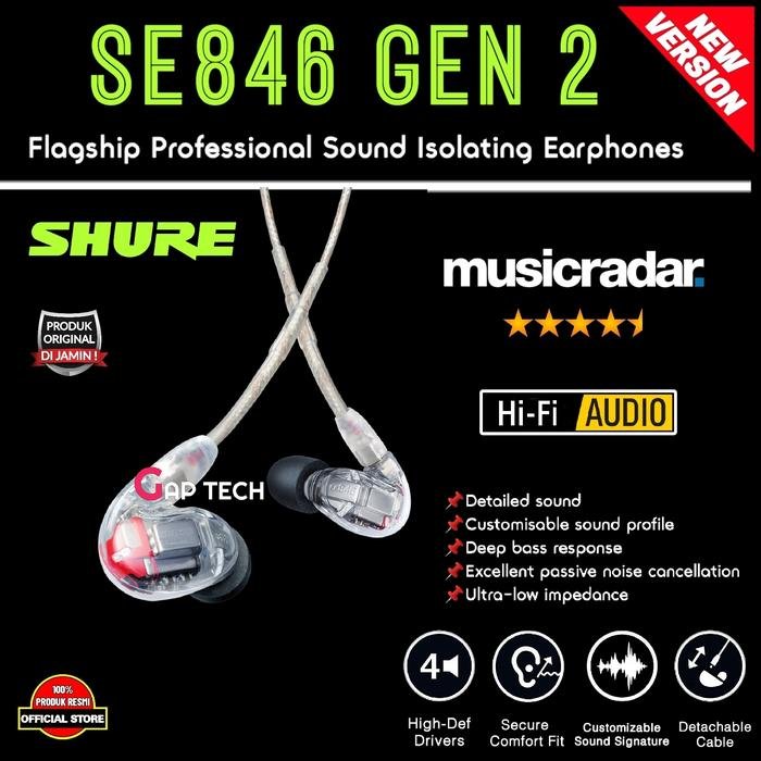 SHURE SE846 / SE 846 Gen 2 Gen2 Flagship Sound Isolation Earphones iem Original - GEN2 - CLEAR