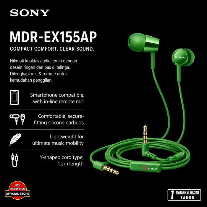 Sony MDR-EX155AP / EX 155AP In-Ear Monitor Headphone Original - Green