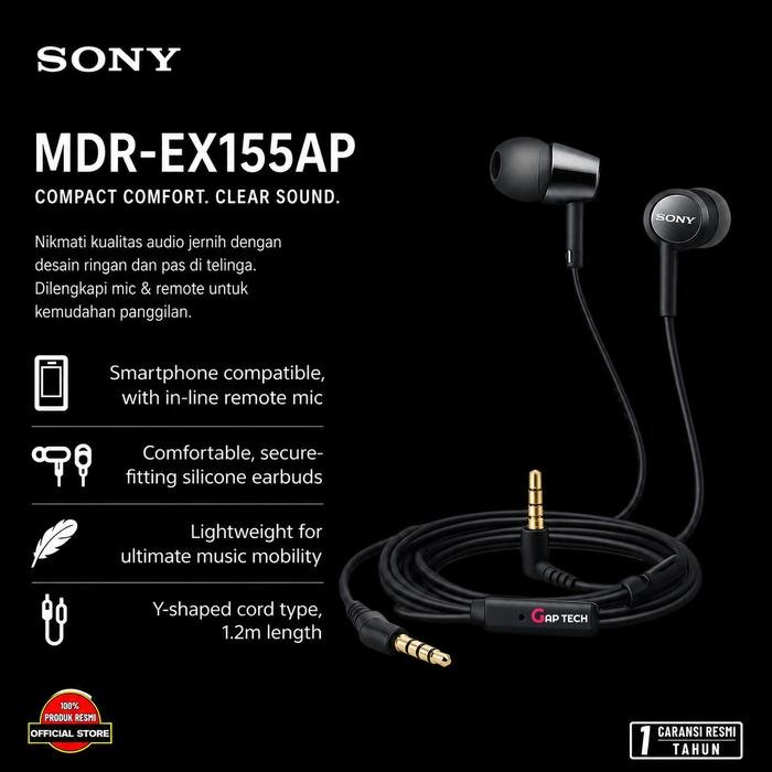 Sony MDR-EX155AP / EX 155AP In-Ear Monitor Headphone Original - Black