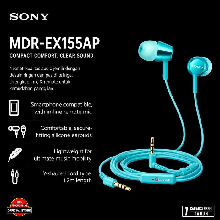 Sony MDR-EX155AP / EX 155AP In-Ear Monitor Headphone Original - Light Blue