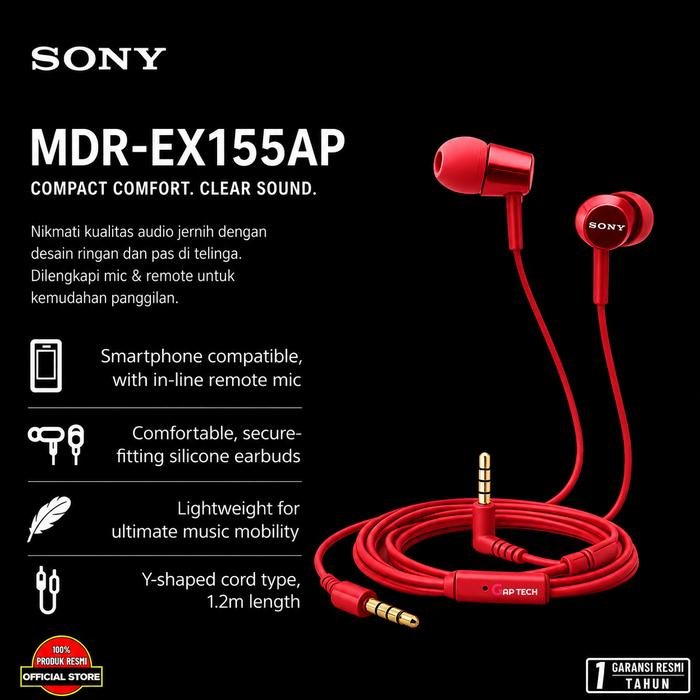 Sony MDR-EX155AP / EX 155AP In-Ear Monitor Headphone Original - Red