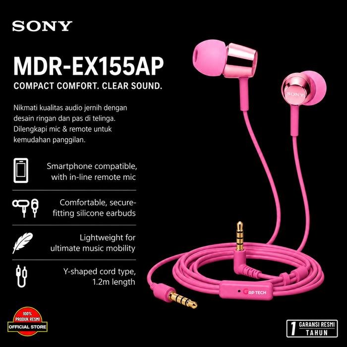 Sony MDR-EX155AP / EX 155AP In-Ear Monitor Headphone Original - Pink