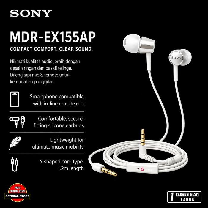 Sony MDR-EX155AP / EX 155AP In-Ear Monitor Headphone Original - White