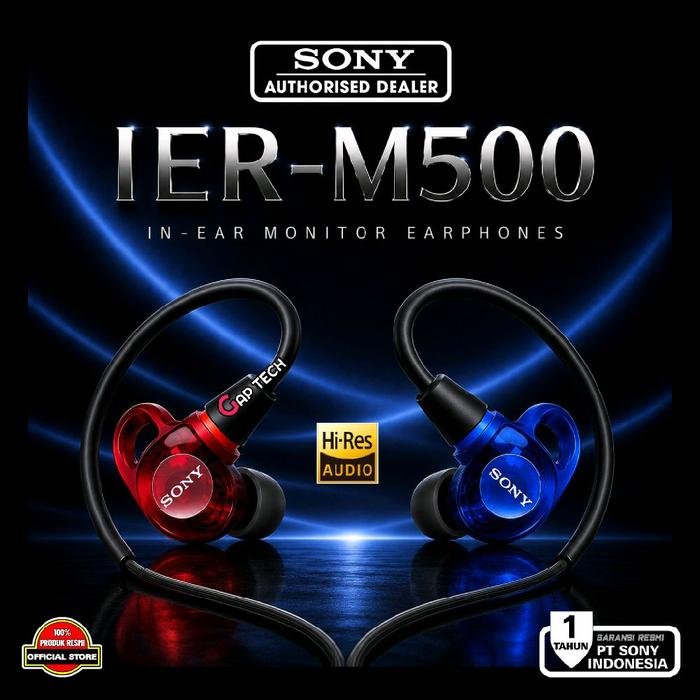 Sony IER-M500 / IER M500 / IER M 500 / IERM500 - Wired In-Ear Monitor Earphones / IEM Original - Red & Blue