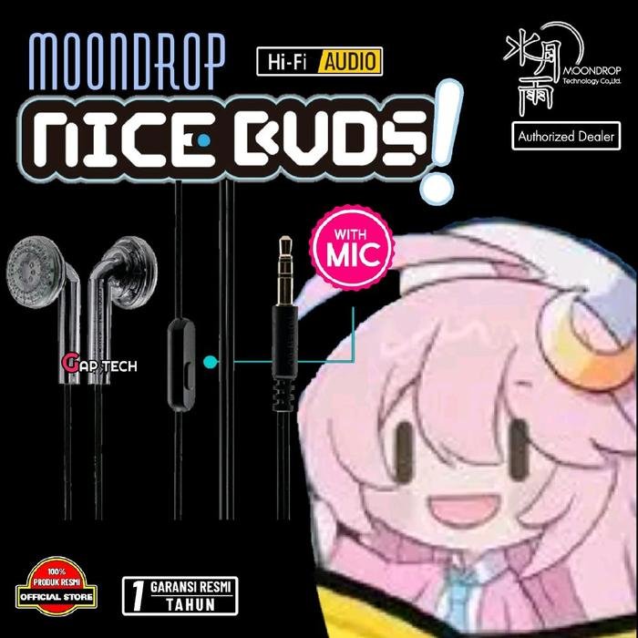MOONDROP Nice Buds / NiceBuds 15.4mm Neodymium Dynamic Driver In Ear Monitor Earbud Earphone / Headset Original - BLACK WITH MIC