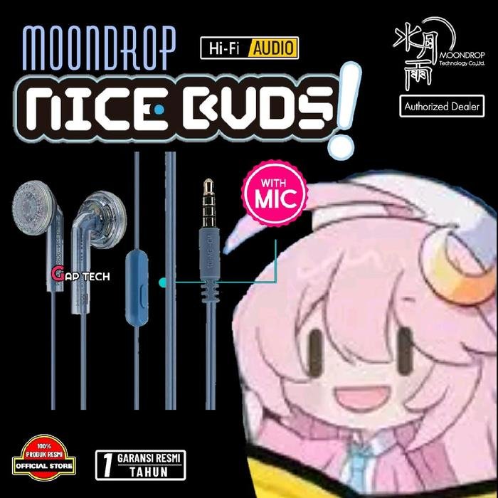 MOONDROP Nice Buds / NiceBuds 15.4mm Neodymium Dynamic Driver In Ear Monitor Earbud Earphone / Headset Original - BLUE WITH MIC