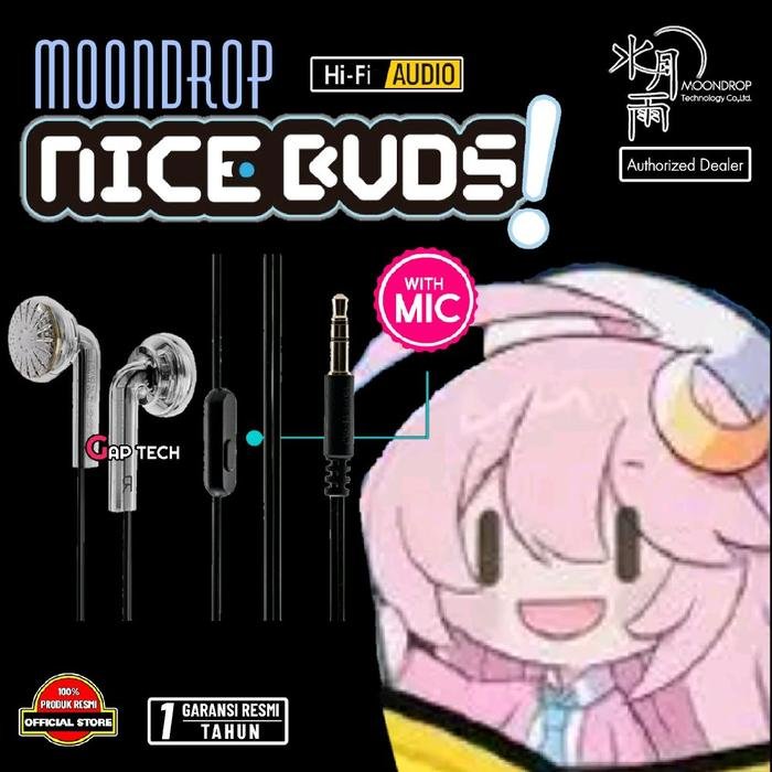 MOONDROP Nice Buds / NiceBuds 15.4mm Neodymium Dynamic Driver In Ear Monitor Earbud Earphone / Headset Original - TRANSPARENT WITH MIC