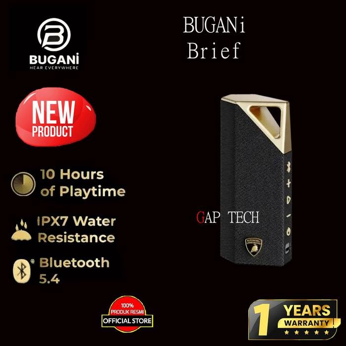 BUGANi Brief Bluetooth Speaker With Powerful Bass and crystal-clear Sound Original - Black Gold