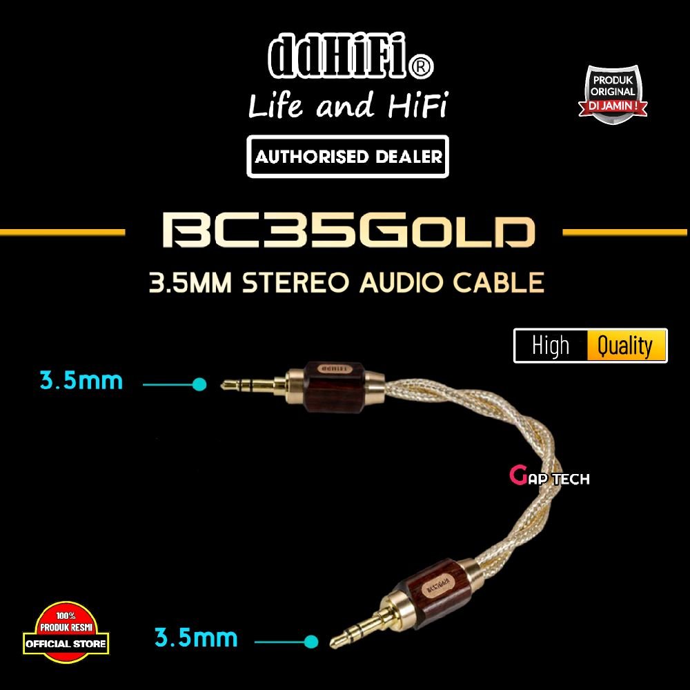 DDHIFI BC35Gold / BC35 Gold / BC 35Gold / BC 35 Gold - 3.5mm Stereo Audio Cable Original - 10CM