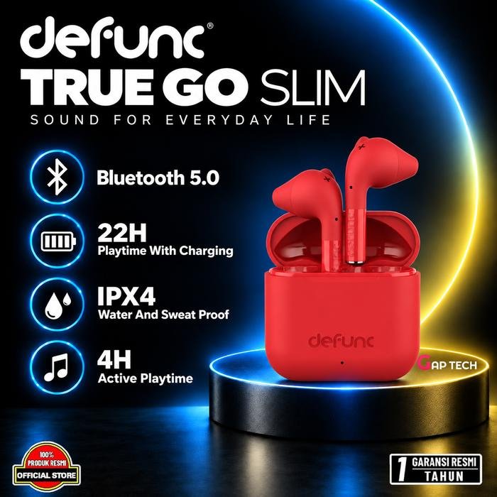 Defunc True Go Slim True Wireless Earbuds Earphone TWS True GoSlim Original - Red