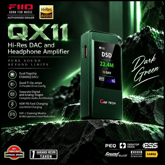 FiiO QX11 / QX 11 / QX-11 Dual-Mode Hi-Fi & Gaming DAC & Amplifier Original - DARK GREEN