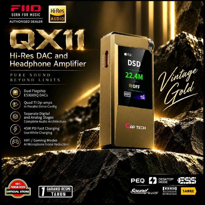 FiiO QX11 / QX 11 / QX-11 Dual-Mode Hi-Fi & Gaming DAC & Amplifier Original - VINTAGE GOLD