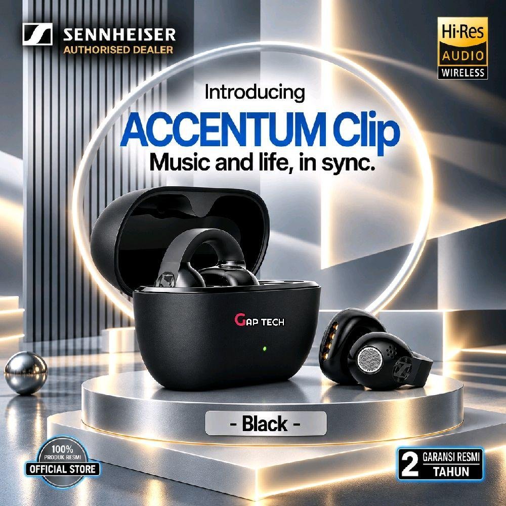 Sennheiser Accentum Clip Open Wearable / Open Ear True Wireless Stereo Earbuds / TWS Original - Black