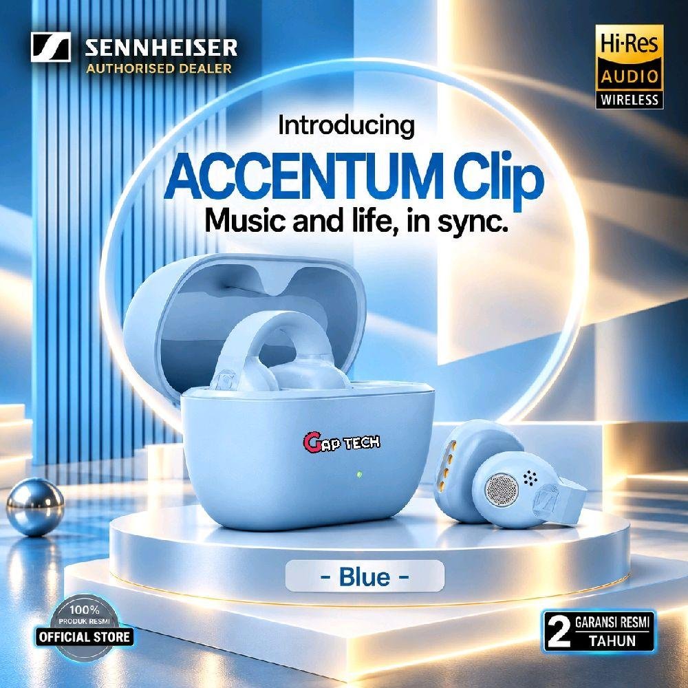 Sennheiser Accentum Clip Open Wearable / Open Ear True Wireless Stereo Earbuds / TWS Original - Blue