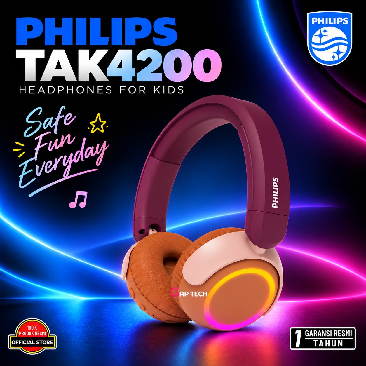 Philips TAK4200 / TAK 4200 On-ear Wireless Headphone For Kids Original - Magenta Purple