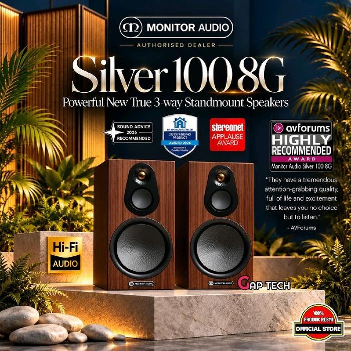 Monitor Audio Silver 100 8G Hi-Fi 3 Way Passive Bookshelf Speakers Original - EUROPEAN WALNUT