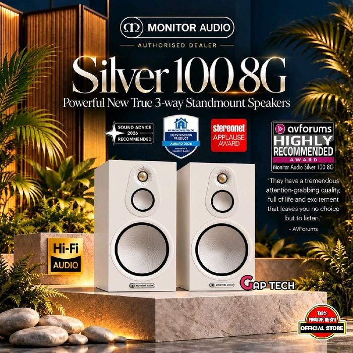 Monitor Audio Silver 100 8G Hi-Fi 3 Way Passive Bookshelf Speakers Original - SATIN WHITE