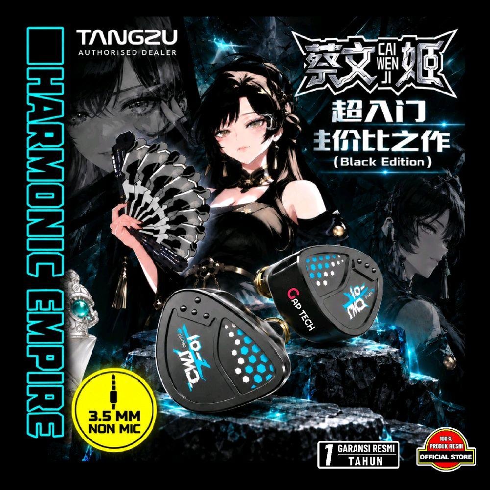 Tangzu Harmonic Empire / HE Cai Wenji 10mm Single Dynamic Driver In-Ear Monitors Earphone / IEM Original - BLACK 3.5MM NO MIC