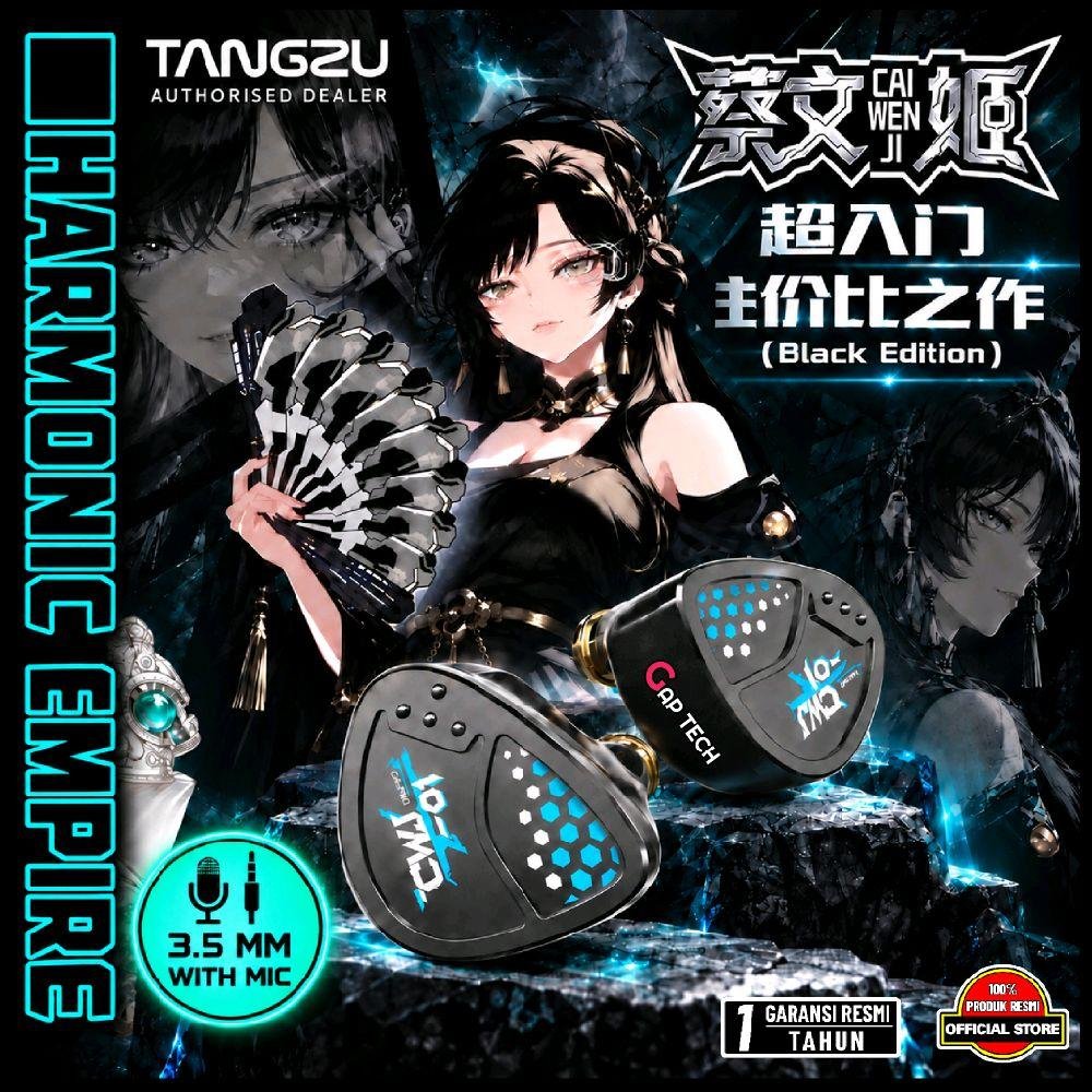 Tangzu Harmonic Empire / HE Cai Wenji 10mm Single Dynamic Driver In-Ear Monitors Earphone / IEM Original - BLACK 3.5MM WITH MIC