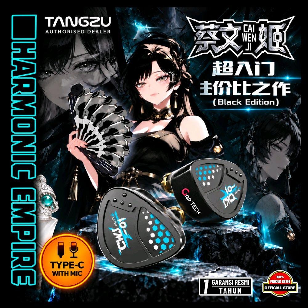 Tangzu Harmonic Empire / HE Cai Wenji 10mm Single Dynamic Driver In-Ear Monitors Earphone / IEM Original - BLACK TYPE-C