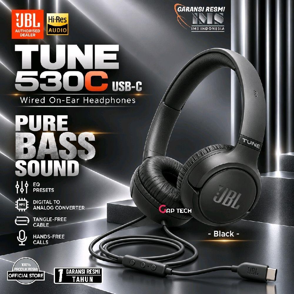 JBL Tune 530 Series / Tune 530 Wired / T530 Wired / T 530 Wired / Tune 530C USB-C / Tune 530C / T530C / T530 C / T 530 C Wired On-Ear Headphones Original - T530 USB-C BLACK
