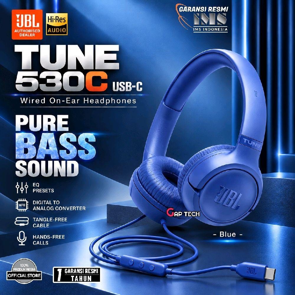 JBL Tune 530 Series / Tune 530 Wired / T530 Wired / T 530 Wired / Tune 530C USB-C / Tune 530C / T530C / T530 C / T 530 C Wired On-Ear Headphones Original - T530 USB-C BLUE