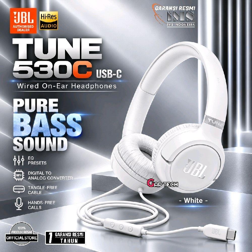 JBL Tune 530 Series / Tune 530 Wired / T530 Wired / T 530 Wired / Tune 530C USB-C / Tune 530C / T530C / T530 C / T 530 C Wired On-Ear Headphones Original - T530 USB-C WHITE