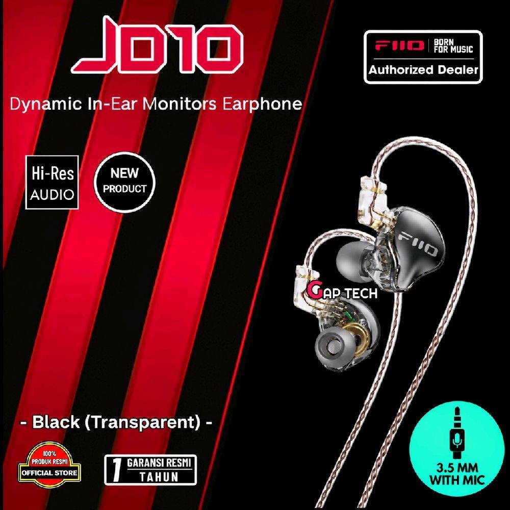 FiiO JD10 / JD-10 / JD 10 / JD-10 TC / JD 10 TC / JD10 TC / JD10TC Hi-Res Dynamic In-Ear Monitor Earphone IEM Original - BLACK 3.5MM