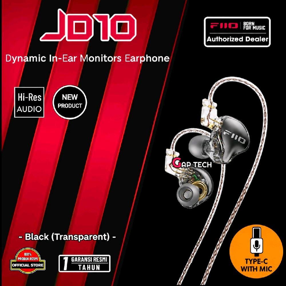 FiiO JD10 / JD-10 / JD 10 / JD-10 TC / JD 10 TC / JD10 TC / JD10TC Hi-Res Dynamic In-Ear Monitor Earphone IEM Original - BLACK TYPE-C
