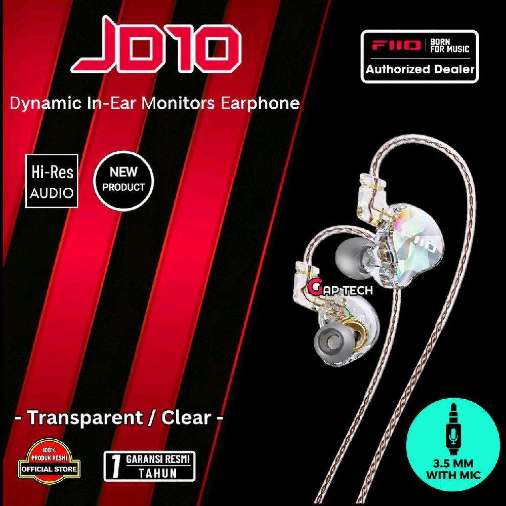 FiiO JD10 / JD-10 / JD 10 / JD-10 TC / JD 10 TC / JD10 TC / JD10TC Hi-Res Dynamic In-Ear Monitor Earphone IEM Original - CLEAR 3.5MM