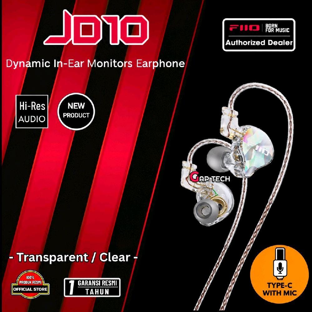 FiiO JD10 / JD-10 / JD 10 / JD-10 TC / JD 10 TC / JD10 TC / JD10TC Hi-Res Dynamic In-Ear Monitor Earphone IEM Original - CLEAR TYPE-C